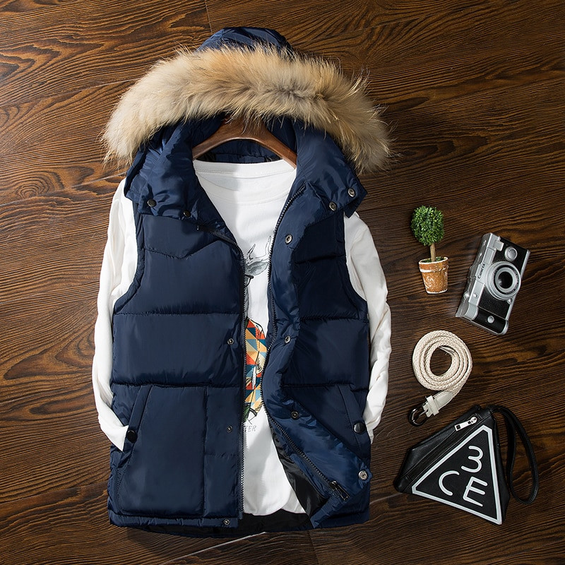 Φθινοπωρινό χειμωνιάτικο γούνινο γιακά ανδρικό γιλέκο με κουκούλα Casual Λεπτά Ζεστά Γυναικεία Αμάνικα Μπουφάν Παλτό Νεανικά Ανδρικά Γιλέκα