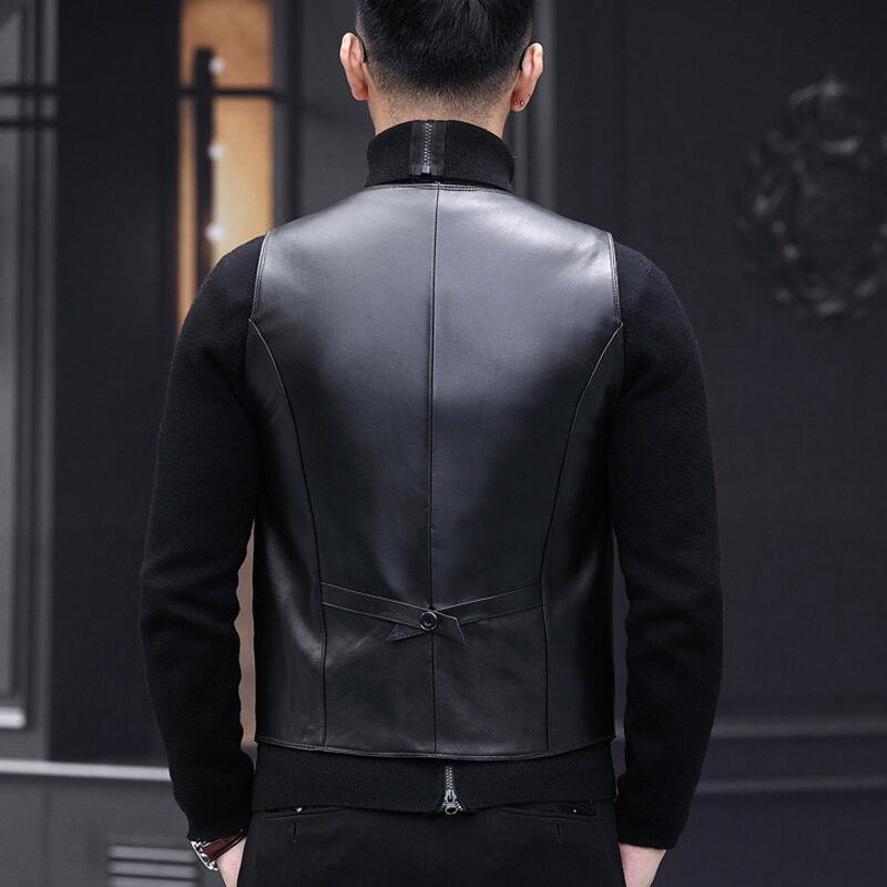 Klasični muški prsluk od prave kože s V-izrezom Muški zimski topli prsluci Hommes Ležerno formalno odijelo bez rukava Prsluk