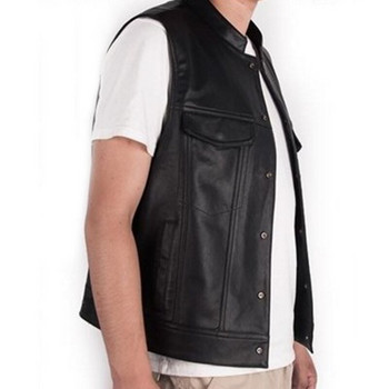 Класическа кожена жилетка за мотоциклетисти, мъжки якета без ръкави от естествена кожа, азиатски размер 3XL, мъжко ретро жилетка