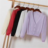 2021. Korejski modni kratki kardigan Osnovni kaput Ljeto Proljeće Ženski tanki kaputi s V izrezom Ružičasto Bijelo Crno Žuto Zeleno Plavo Z3775