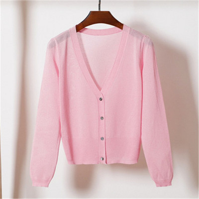 2021. Korejski modni kratki kardigan Osnovni kaput Ljeto Proljeće Ženski tanki kaputi s V izrezom Ružičasto Bijelo Crno Žuto Zeleno Plavo Z3775