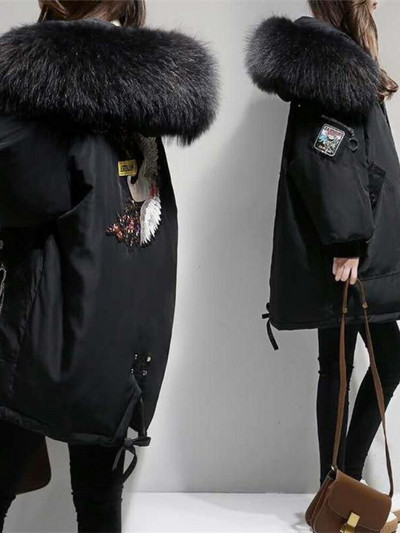 Zimske parke Ženska kožna jakna s vezom i kapuljačom Široki dugi kaput Mujer Debeli topli ležerni kaput Modna crna jakna