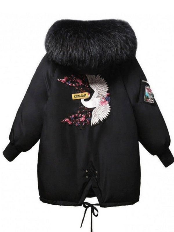 Zimske parke Ženska kožna jakna s vezom i kapuljačom Široki dugi kaput Mujer Debeli topli ležerni kaput Modna crna jakna