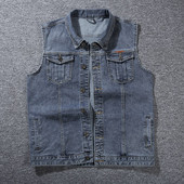 5 krāsu vintage džinsa mazgāti pelēki džinsi Vestes Vīriešu Bezpiedurknēm Kovboju Jakas Ikdienas veste Vīrieša veste Liela izmēra 8XL 7XL 6XL