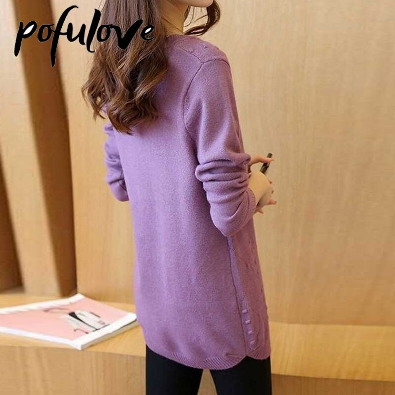 Sieviešu džemperis rudens un ziemas jauns stils sieviešu korejiešu brīvs trikotāžas džemperis vidēja garuma džemperi ar apakšu Sieviešu modes tops
