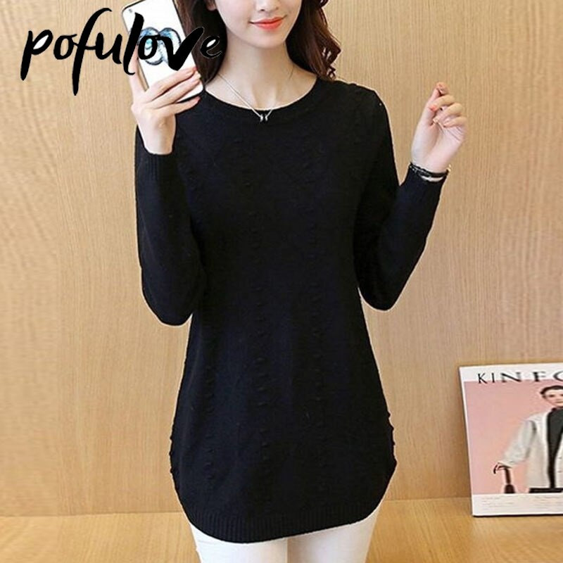 Sieviešu džemperis rudens un ziemas jauns stils sieviešu korejiešu brīvs trikotāžas džemperis vidēja garuma džemperi ar apakšu Sieviešu modes tops