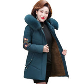 2022. gada vidēja vecuma sieviešu ziemas jaka silta samta izšūšana kokvilnas odere Parkas sieviešu pamata mētelis mētelis 5XL