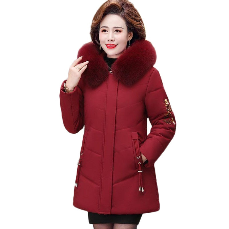 2022. gada vidēja vecuma sieviešu ziemas jaka silta samta izšūšana kokvilnas odere Parkas sieviešu pamata mētelis mētelis 5XL