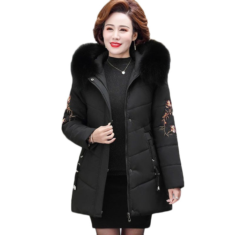 2022. gada vidēja vecuma sieviešu ziemas jaka silta samta izšūšana kokvilnas odere Parkas sieviešu pamata mētelis mētelis 5XL