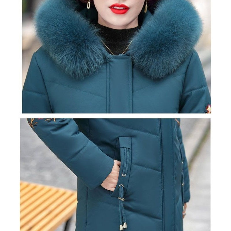 2022. gada vidēja vecuma sieviešu ziemas jaka silta samta izšūšana kokvilnas odere Parkas sieviešu pamata mētelis mētelis 5XL