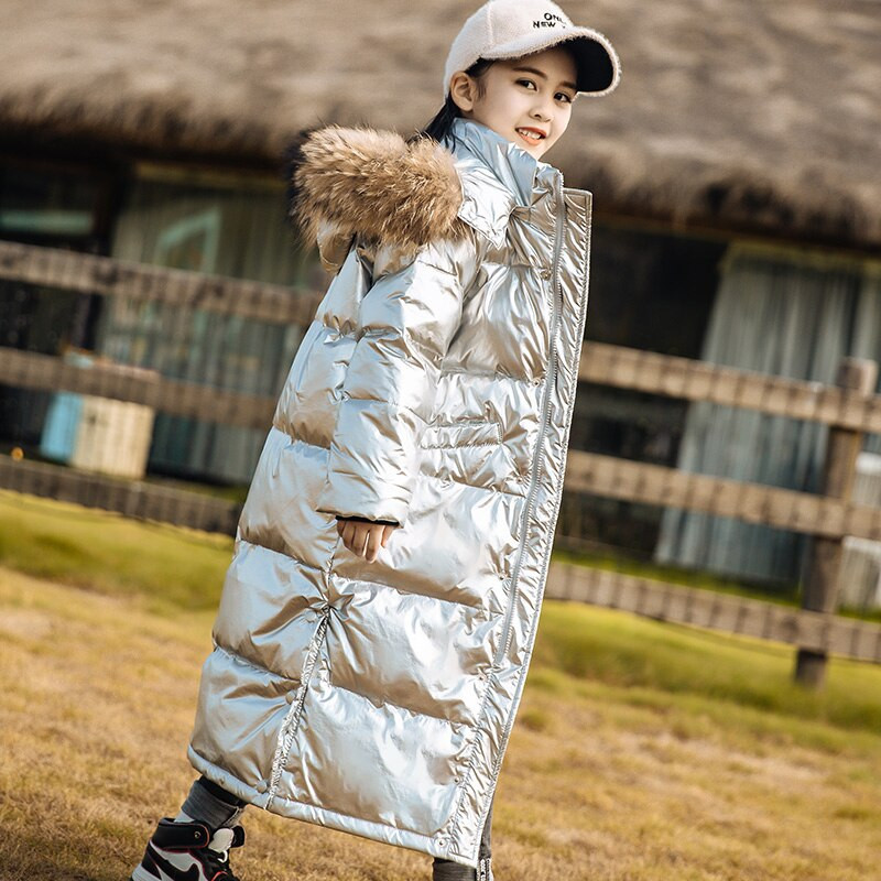 OLEKID 2022 -30 grādu krievu ziemas dūnu jaka meitenēm ar ūdensizturīgu kapuci spīdīgs meiteņu ziemas mētelis 5-14 gadiem pusaudžu parka