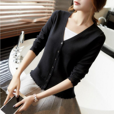 2020. aasta sügissuvi ühevärviline V-kaelusega pikkade varrukatega kampsun Naiste sall Kootud kampsun Naiste kardiganid Naiste mantel Naiste topid