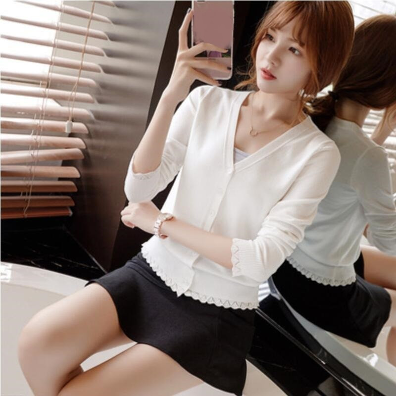 2020. aasta sügissuvi ühevärviline V-kaelusega pikkade varrukatega kampsun Naiste sall Kootud kampsun Naiste kardiganid Naiste mantel Naiste topid