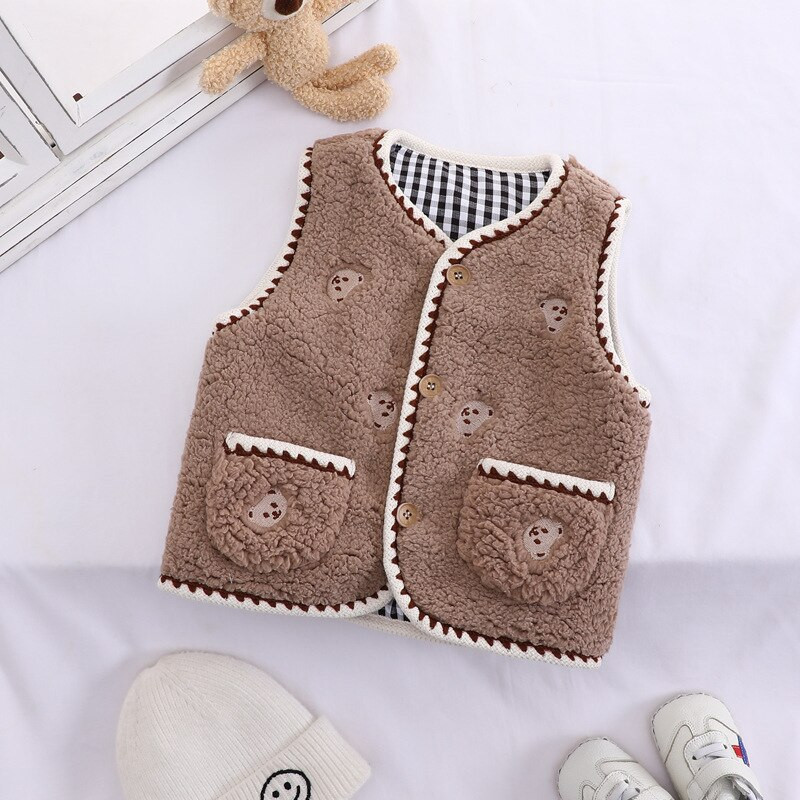 Φθινοπωρινό χειμωνιάτικο βρεφικό γιλέκο κασμίρ για κορίτσια Αμάνικο κεντητικό παλτό αγόρια αντιανεμική ζακέτα μαλλί βρεφικό γιλέκο Νεογέννητα ζεστά ρούχα