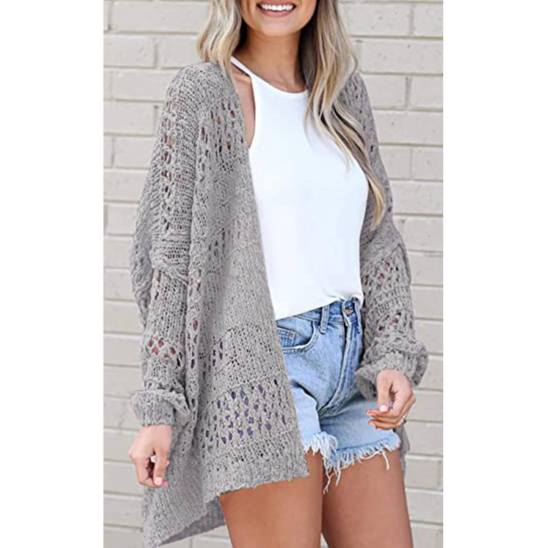 Sieviešu atvērta priekšpuse ar garām piedurknēm tamborēta kupla trikotāžas jaciņa džemperis, brīvs ārdrēbes, trikotāžas mētelis, liela izmēra sieviešu krekls Mujer