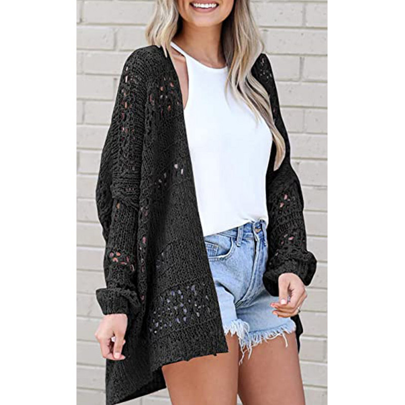 Sieviešu atvērta priekšpuse ar garām piedurknēm tamborēta kupla trikotāžas jaciņa džemperis, brīvs ārdrēbes, trikotāžas mētelis, liela izmēra sieviešu krekls Mujer