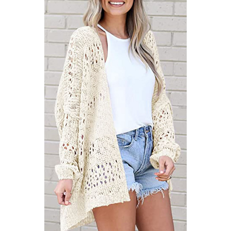 Sieviešu atvērta priekšpuse ar garām piedurknēm tamborēta kupla trikotāžas jaciņa džemperis, brīvs ārdrēbes, trikotāžas mētelis, liela izmēra sieviešu krekls Mujer