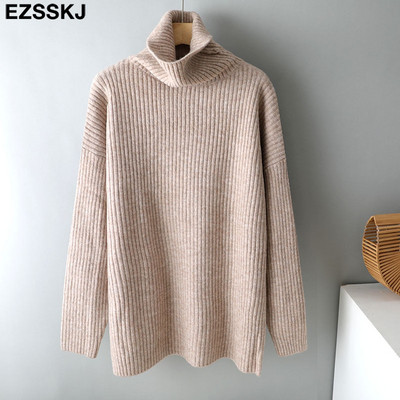 kašmira Rudens Ziemas ar augstu kakla izgriezumu biezi oversize Džemperi puloveri Sieviešu 2021 LOOSE džemperi puloveri sieviešu ar garām piedurknēm