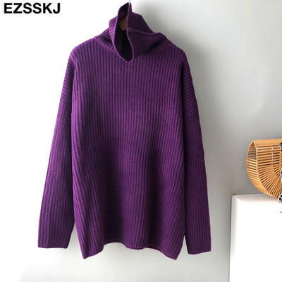 kašmira Rudens Ziemas ar augstu kakla izgriezumu biezi oversize Džemperi puloveri Sieviešu 2021 LOOSE džemperi puloveri sieviešu ar garām piedurknēm