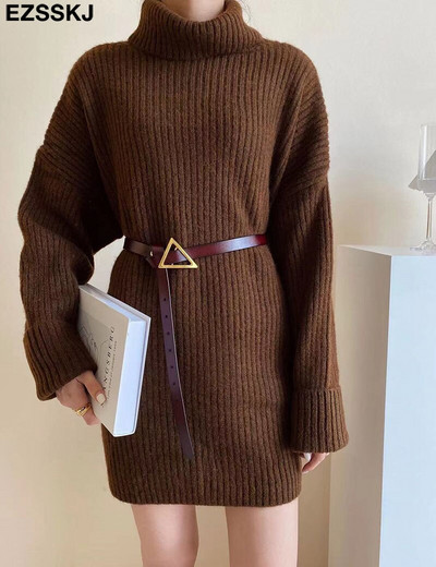 kašmira Rudens Ziemas ar augstu kakla izgriezumu biezi oversize Džemperi puloveri Sieviešu 2021 LOOSE džemperi puloveri sieviešu ar garām piedurknēm