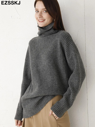 kašmira Rudens Ziemas ar augstu kakla izgriezumu biezi oversize Džemperi puloveri Sieviešu 2021 LOOSE džemperi puloveri sieviešu ar garām piedurknēm