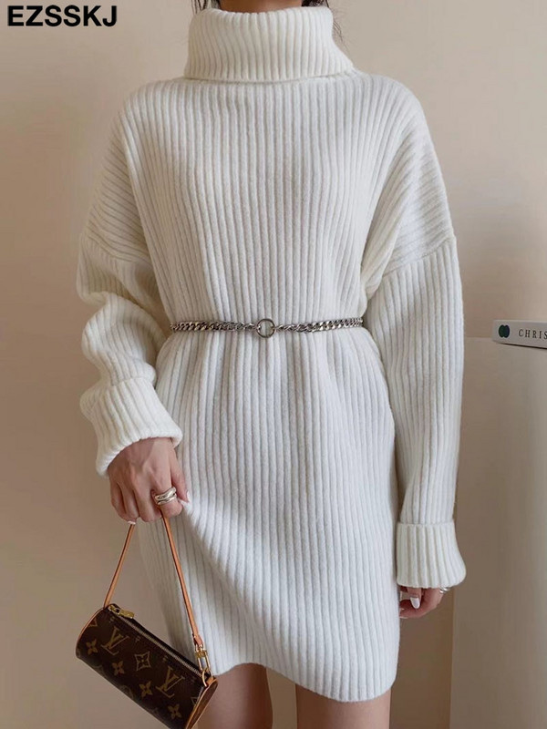 kašmira Rudens Ziemas ar augstu kakla izgriezumu biezi oversize Džemperi puloveri Sieviešu 2021 LOOSE džemperi puloveri sieviešu ar garām piedurknēm