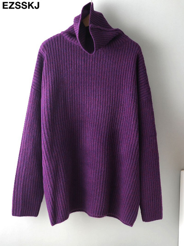 kašmira Rudens Ziemas ar augstu kakla izgriezumu biezi oversize Džemperi puloveri Sieviešu 2021 LOOSE džemperi puloveri sieviešu ar garām piedurknēm