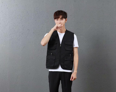 Pielāgota dizaina logotipa veste vīriešiem un sievietēm ar daudzām kabatām, ikdienas kombinezoni, āra komandas reklāmas topi