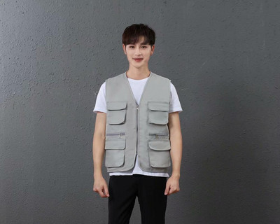 Pielāgota dizaina logotipa veste vīriešiem un sievietēm ar daudzām kabatām, ikdienas kombinezoni, āra komandas reklāmas topi