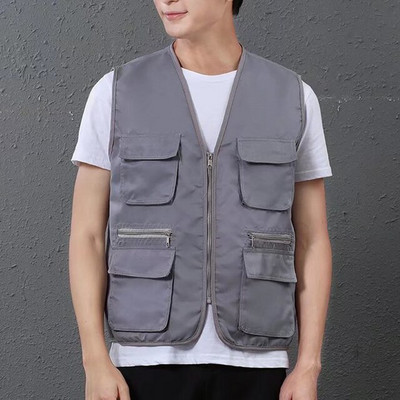 Pielāgota dizaina logotipa veste vīriešiem un sievietēm ar daudzām kabatām, ikdienas kombinezoni, āra komandas reklāmas topi