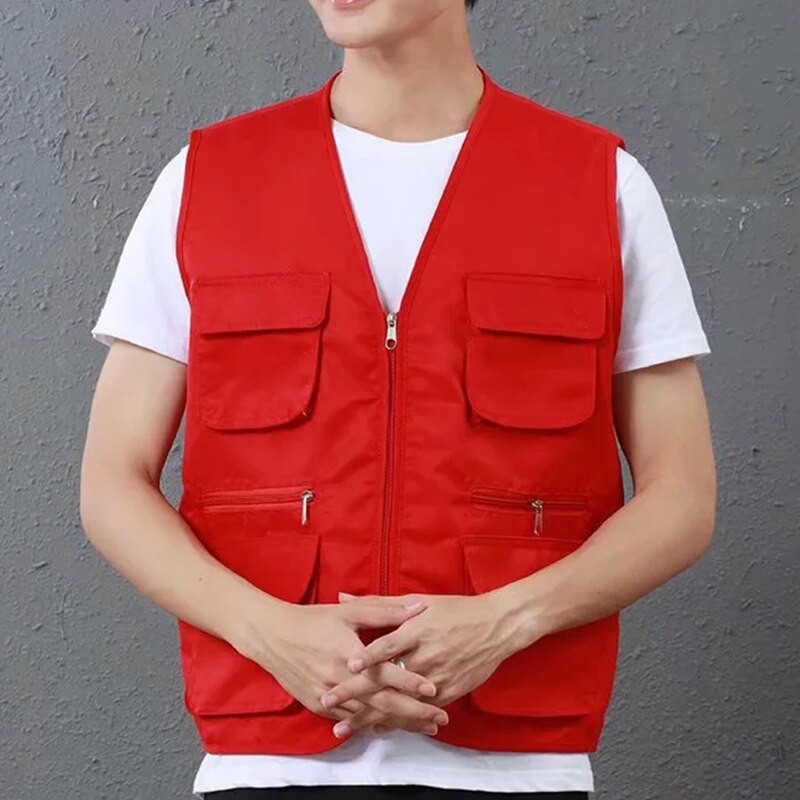 Pielāgota dizaina logotipa veste vīriešiem un sievietēm ar daudzām kabatām, ikdienas kombinezoni, āra komandas reklāmas topi