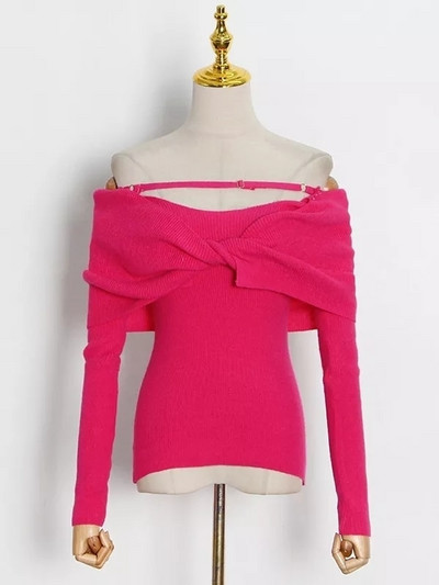 VGH Solid σέξι πουλόβερ για γυναίκες με λεπτή λαιμόκοψη μακρυμάνικο κομμένο λεπτό πουλόβερ πλεξίματος Γυναικεία κορεατικά ρούχα στυλ 2022