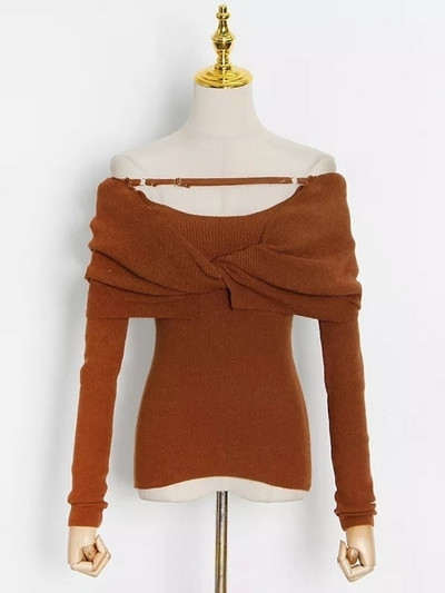 VGH Solid σέξι πουλόβερ για γυναίκες με λεπτή λαιμόκοψη μακρυμάνικο κομμένο λεπτό πουλόβερ πλεξίματος Γυναικεία κορεατικά ρούχα στυλ 2022