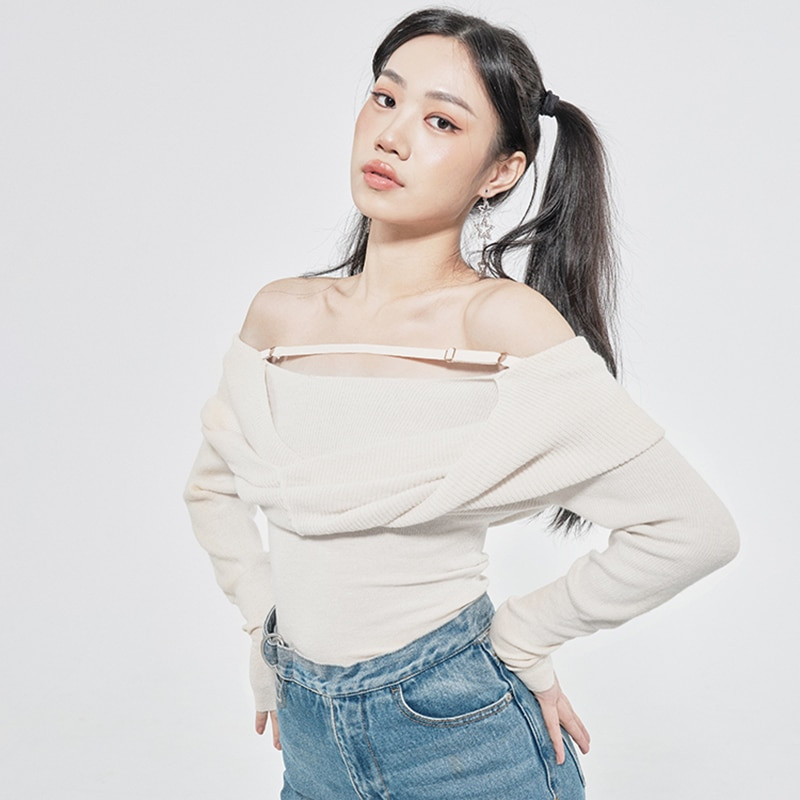 VGH Solid σέξι πουλόβερ για γυναίκες με λεπτή λαιμόκοψη μακρυμάνικο κομμένο λεπτό πουλόβερ πλεξίματος Γυναικεία κορεατικά ρούχα στυλ 2022