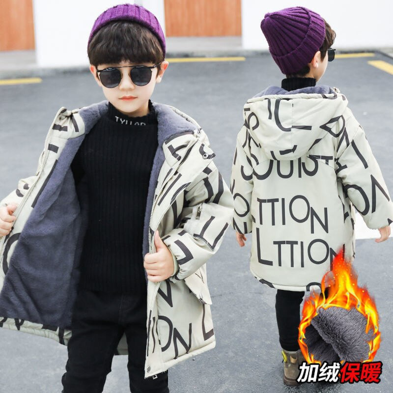 Zēnu Mētelis Jaka Virsjaka Kokvilna 2022 Luksusa Silts Biezs Samts Ziemas Sports Pusaudzis Liela izmēra Bērnu Bērnu Apģērbs