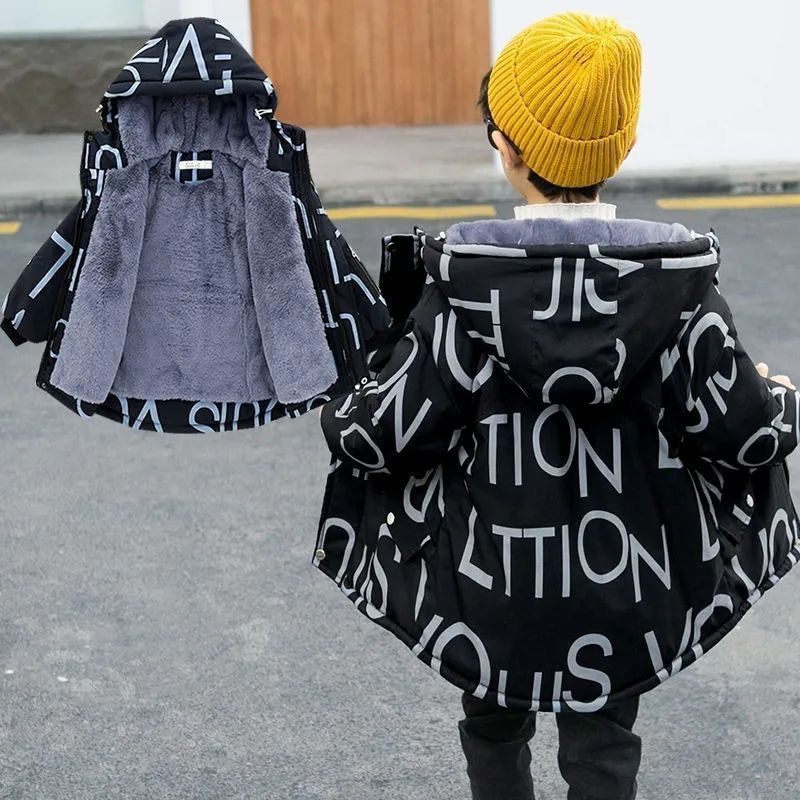 Zēnu Mētelis Jaka Virsjaka Kokvilna 2022 Luksusa Silts Biezs Samts Ziemas Sports Pusaudzis Liela izmēra Bērnu Bērnu Apģērbs