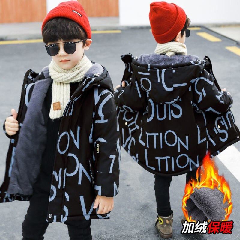 Zēnu Mētelis Jaka Virsjaka Kokvilna 2022 Luksusa Silts Biezs Samts Ziemas Sports Pusaudzis Liela izmēra Bērnu Bērnu Apģērbs