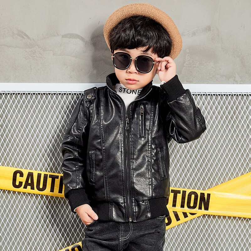 Zēnu ādas jakas Bērnu Plus samta polsterēts rāvējslēdzējs Mēteļi lieli Zēnu jaka melns vīna sarkans Ārdrēbes Bērnu Modes Jakas