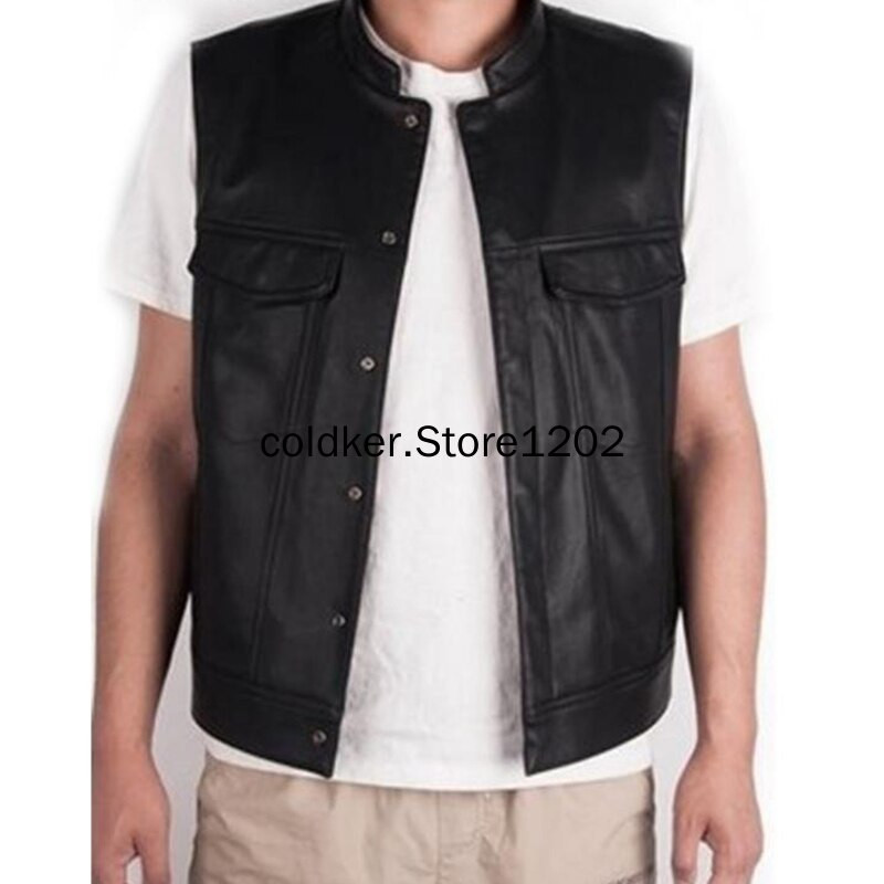 Muški klasični motociklistički biciklistički kožni prsluk Srednjovjekovni steampunk ležerni jednobojni kožni punk prsluci sa samostojećim ovratnikom Jakne bez rukava