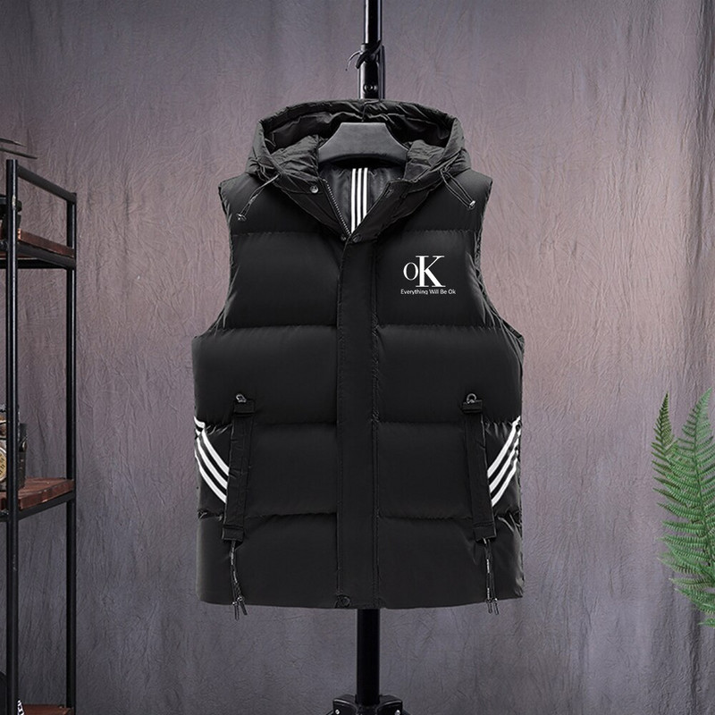 Vīriešu OK ar burtiem apdrukāta veste mētelis silts vēja necaurlaidīgs bez piedurknēm rāvējslēdzēja jaka Vīriešu ziemas āra apģērbs Vīriešu sporta ikdienas veste