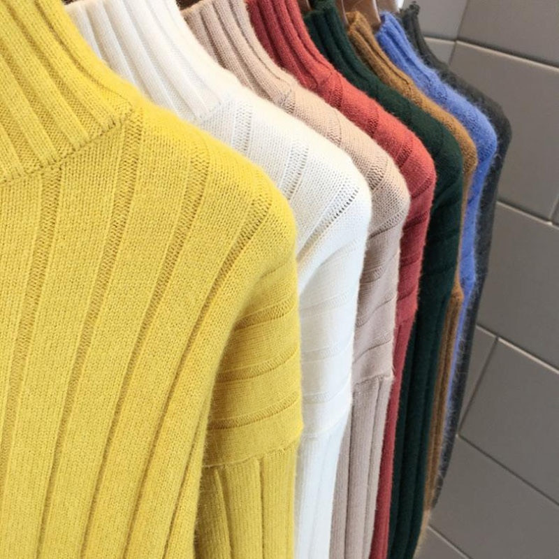 Ženski pulover s polu visokim ovratnikom, čista boja, 2022., nova modna korejska verzija, široki pleteni pulover s lanternastim rukavima