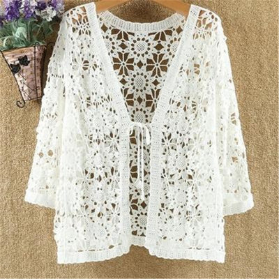 Seksīgs dobu mežģīņu sauļošanās jakas džemperis sievietēm, plats, brīvs gaisa kondicionētājs trikotāžas džemperis, plānas daļas sieviešu pavasaris rudens