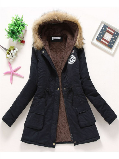 Női téli dzseki 2022 Új divat Gyapjú vastag szőrme kapucnis Parkas kabát Rózsaszín 17 szín S-3XL Öv Vékony, meleg párnázott ruha