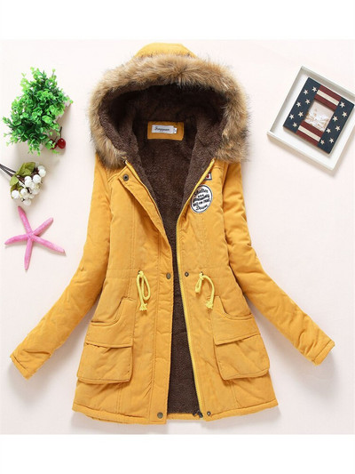 Női téli dzseki 2022 Új divat Gyapjú vastag szőrme kapucnis Parkas kabát Rózsaszín 17 szín S-3XL Öv Vékony, meleg párnázott ruha