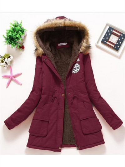 Női téli dzseki 2022 Új divat Gyapjú vastag szőrme kapucnis Parkas kabát Rózsaszín 17 szín S-3XL Öv Vékony, meleg párnázott ruha