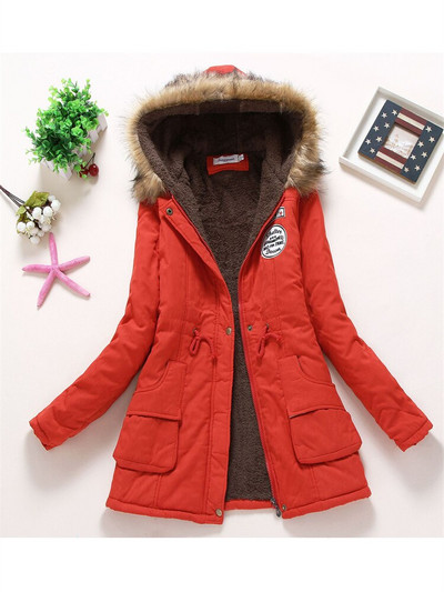 Női téli dzseki 2022 Új divat Gyapjú vastag szőrme kapucnis Parkas kabát Rózsaszín 17 szín S-3XL Öv Vékony, meleg párnázott ruha