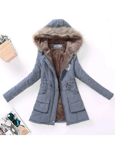 Női téli dzseki 2022 Új divat Gyapjú vastag szőrme kapucnis Parkas kabát Rózsaszín 17 szín S-3XL Öv Vékony, meleg párnázott ruha