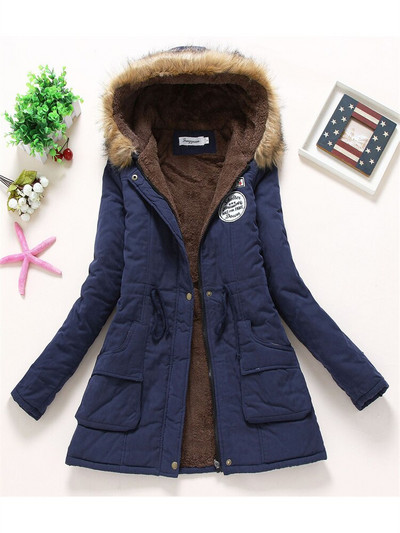 Női téli dzseki 2022 Új divat Gyapjú vastag szőrme kapucnis Parkas kabát Rózsaszín 17 szín S-3XL Öv Vékony, meleg párnázott ruha