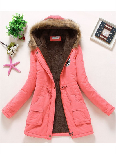 Női téli dzseki 2022 Új divat Gyapjú vastag szőrme kapucnis Parkas kabát Rózsaszín 17 szín S-3XL Öv Vékony, meleg párnázott ruha