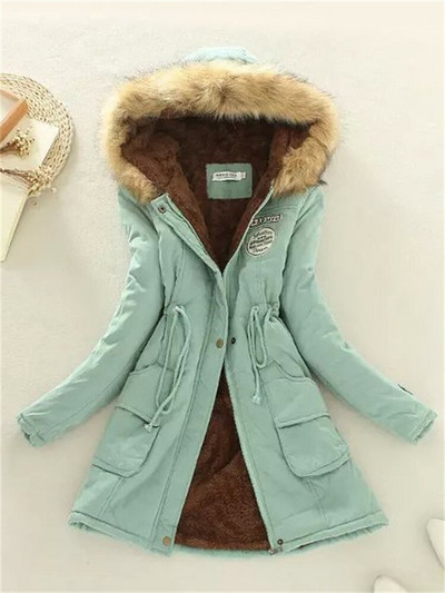 Női téli dzseki 2022 Új divat Gyapjú vastag szőrme kapucnis Parkas kabát Rózsaszín 17 szín S-3XL Öv Vékony, meleg párnázott ruha